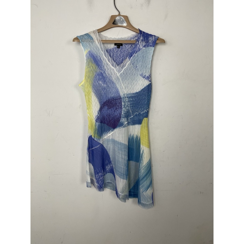 Komarov Womens Dress Large Blue Fairy Sheer Crinkle Asymmetrical Art to Wear